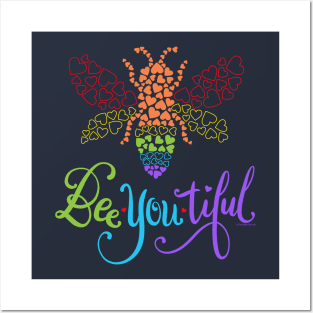 Beautiful Gay Pride Rainbow Bee YOU tiful Love Hearts Design Posters and Art